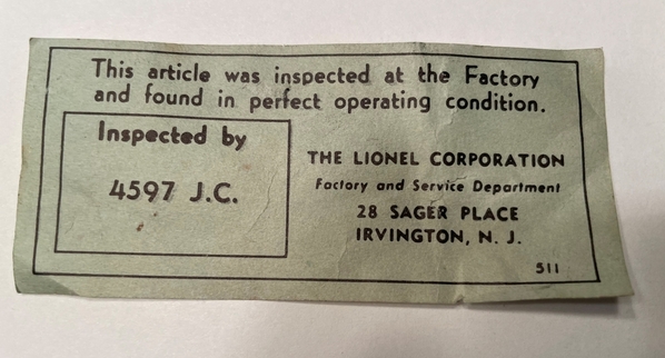 Lionel 6454 SP boxcar inspec slip 
