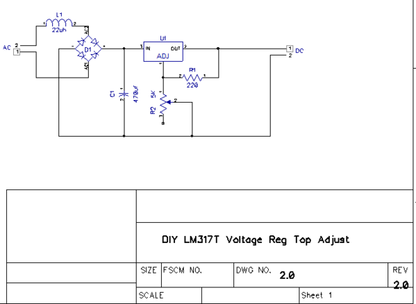 DIY LM317T Voltage Reg Top Adjust Circuit Snip