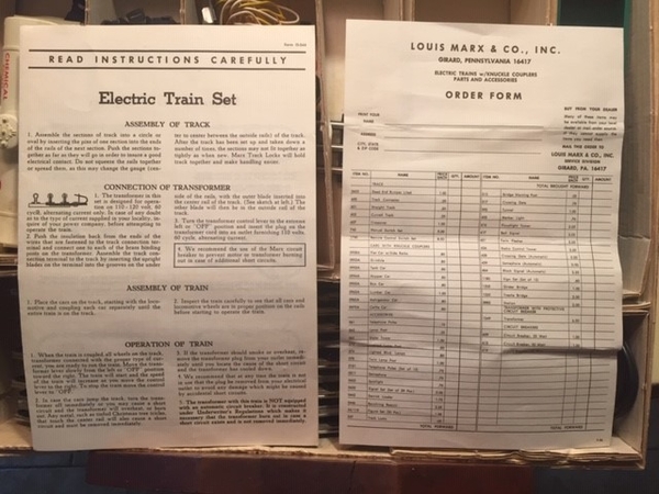 Marx Train Set 1 Instructions-price sheet