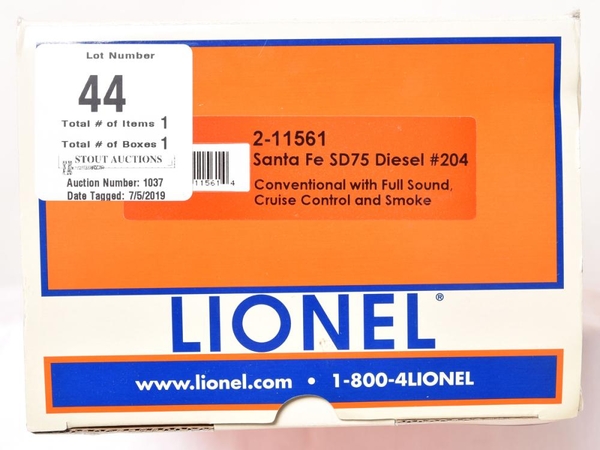Lionel 2-11561 ATSF SD75M # 204 Conv, Snd CC Sm, C9 [K2430-0204HS) Actual Box End Photo