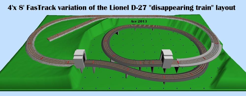 Variations on the Lionel D-27 "disappearing train" layout 