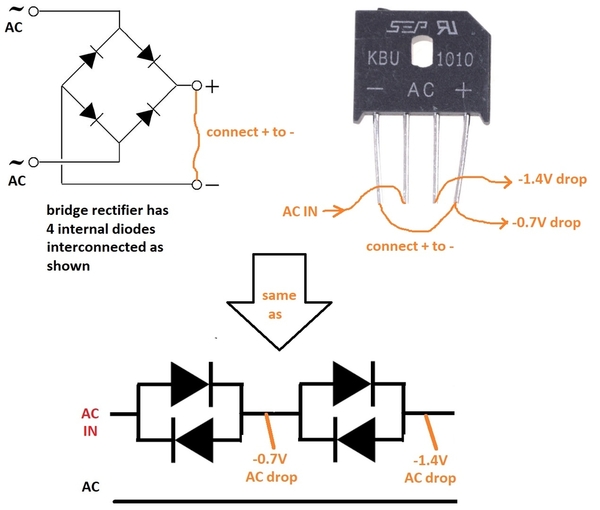 bridge rectifier as two pairs of diodes