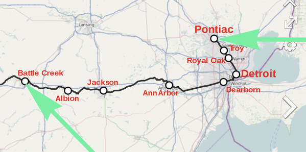 14 Amtrak Map Pontiac - Battle Creek