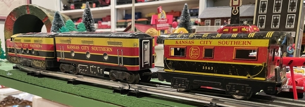 Marx KCS AB and 6 inch caboose from rear