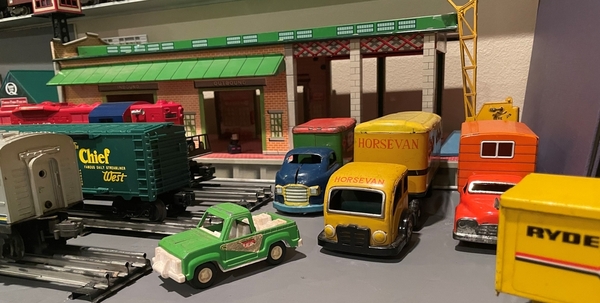 Trackside scene trucks at wharf freight 