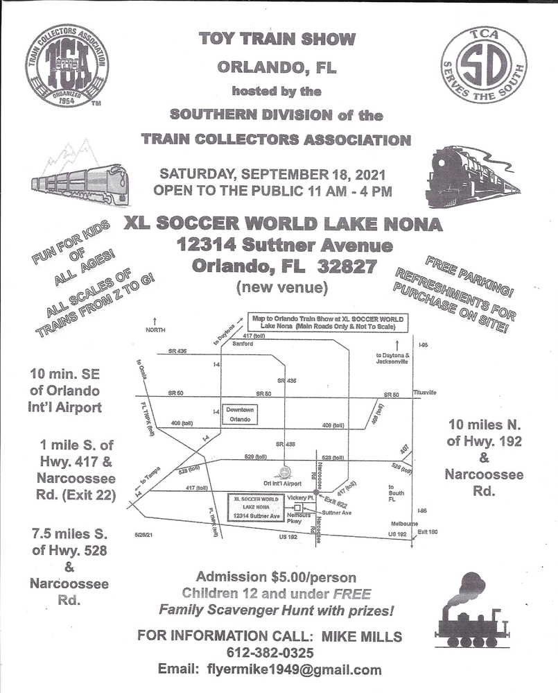 TCA Train Meet in Florida, Saturday, September 18th (Open to the Public)