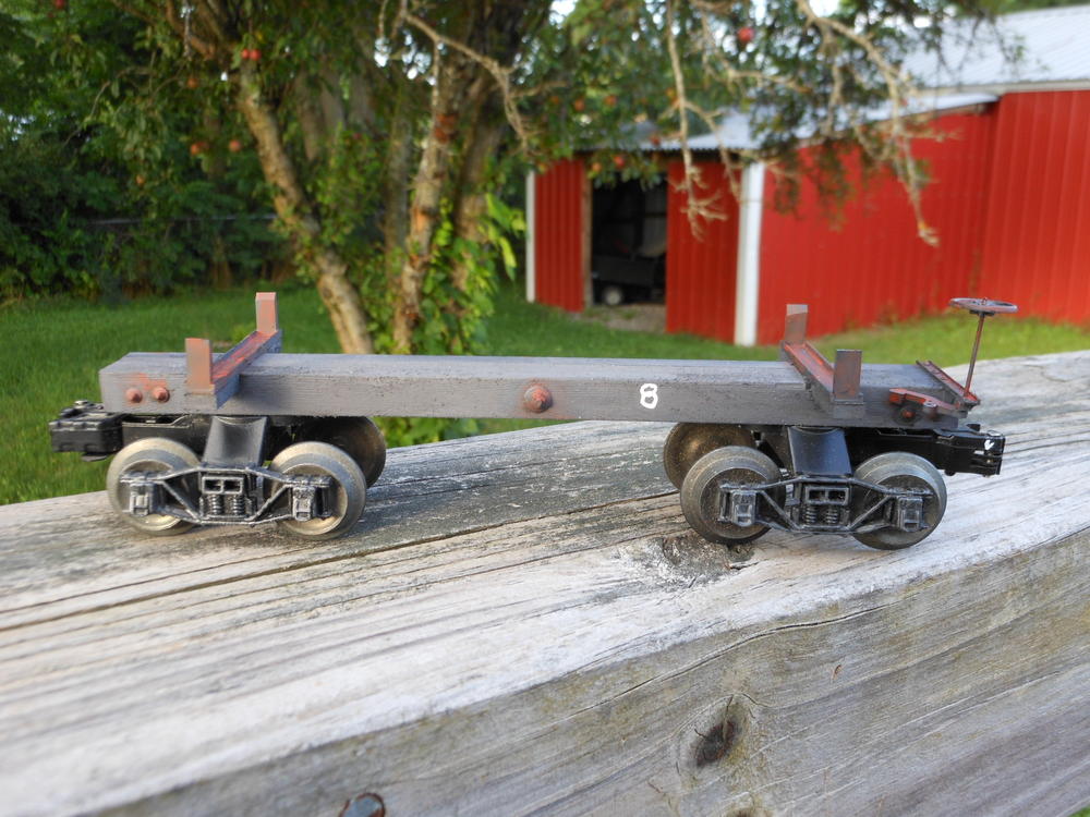 painted  lot 1 weathered 1 Logging Car on Lionel Frame  custom built O scale 