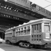 135_135-Dec.2008: Brooklyn B&amp;QT Peter Witt trolley passed under BMT EL Gate Car Train