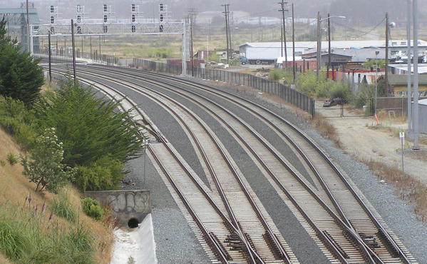 Southbound Track and Signal Bridge for CalTrain near Bayshore Station August 2007