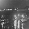 Neg# 3580-N to uptown side-Myrtle El Vanderbilt STA-9-1969: Night rainy scene north on Vanderbilt Ave., to uptown EL Train on uptown track, Myrtle EL Vanderbilt Ave Station,  9-1969