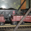 Suspended layout coal drag and MOW train 005