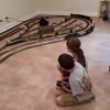 Grandchildren with trains