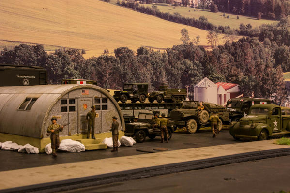 National Guard Amory Quonset Hut and vehicles