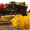 US Army Flatcar: Army truck to be unloaded soon.