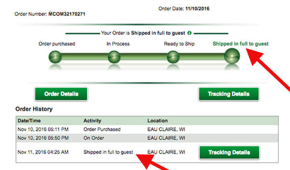 Menards Order Shipped to guested