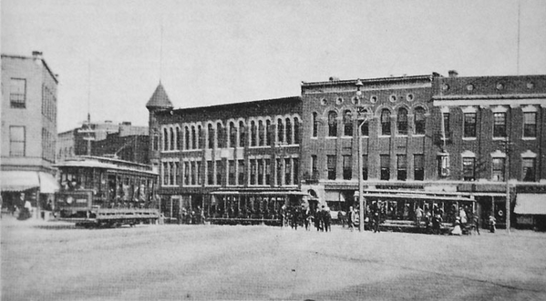 CM&H Cars in Wood Square, Hudson. [circa 1910)