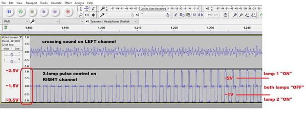 crossing sound and 2 channel lamp control audacity