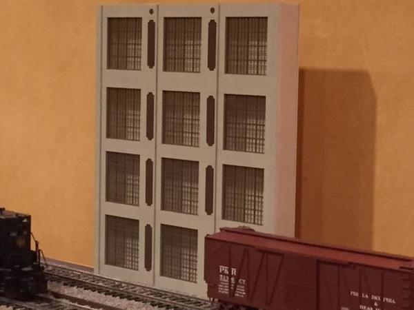 O Scale Layout 3-Story Trackside Warehouse Shadowbox 3-Piece Set 36" Long 