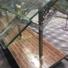 Glass top station: close up of glass and joints, posts in final position , brick paper