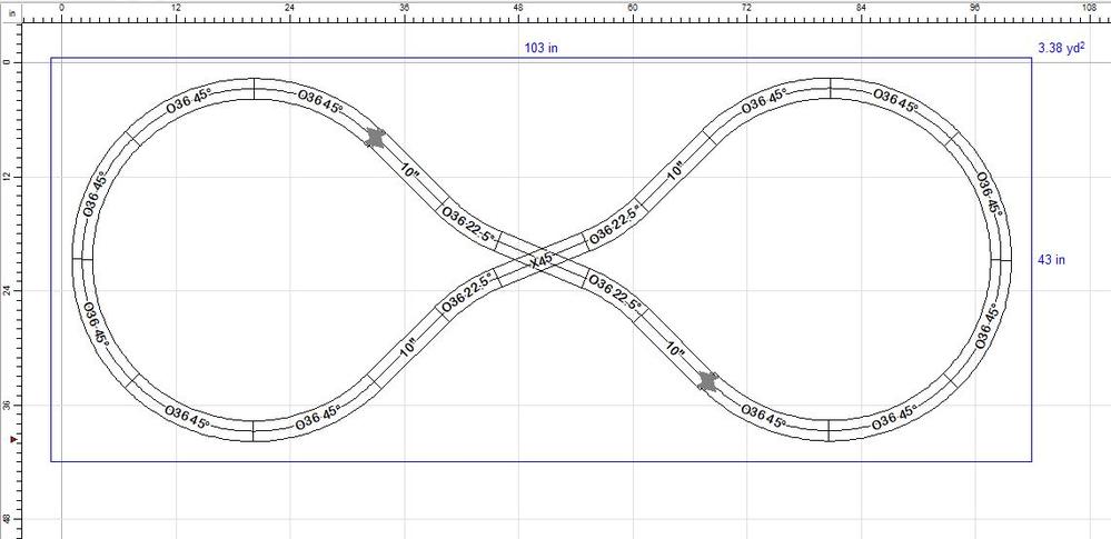Fastrack Figure 8 using 036 curves and 45d crossing | O Gauge