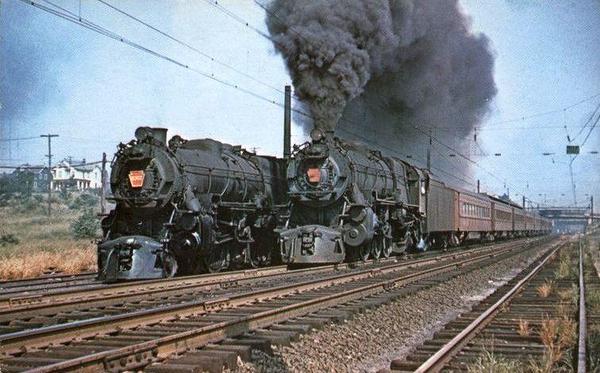 PRR Class K4 4-6-2 5406, 5367 NY&LB S. Amboy NJ 1956