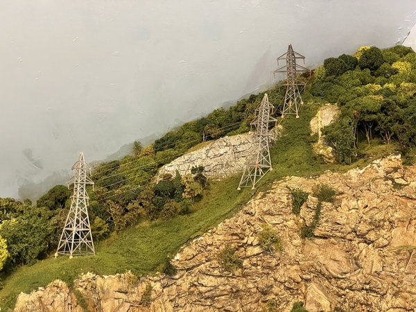 HO Scale High Tension Towers installed with wire
