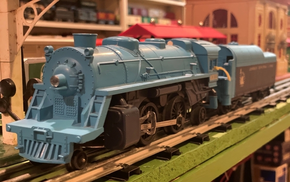 Lionel 8303 JC blue loco front quarter