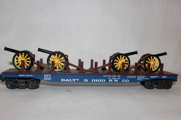 K691-1092 BALTo & OHIO RR Co 48' Scale Flat Car w 4 Cannon - Sample PhotoE