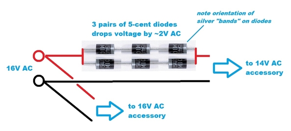 diode drop 2V AC using 6 diodes