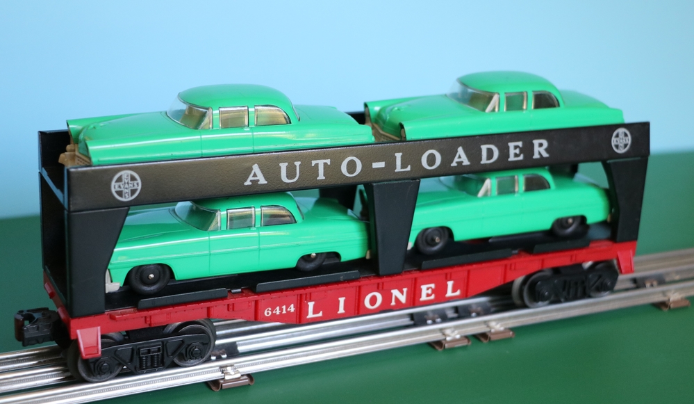 Lionel PW 6414 Evans Auto Loader With 2 Green Cars-2 Red Cars.RARE  Original b