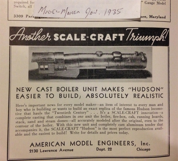 Hudson new boiler Jan 1935 Model Maker