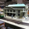 Train Station 1: Back view showing the Plasticville Union Station kits and the "light rail" platform.