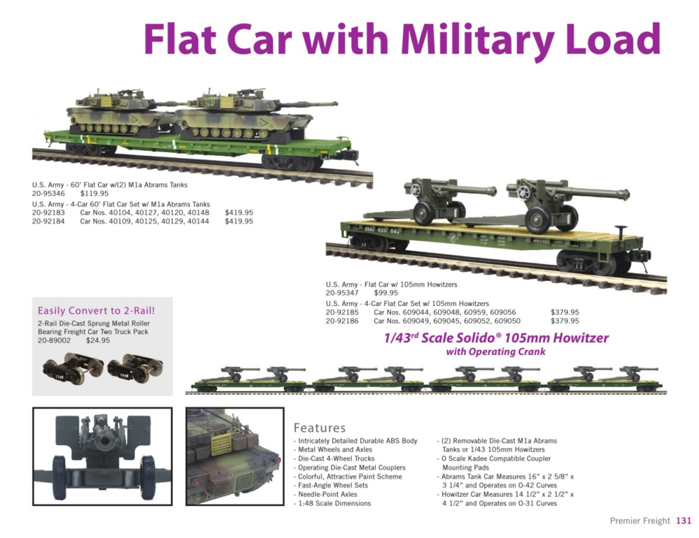 MTH Trains 20-95347 US Army Flat Car With 105mm Howitzers O Scale 