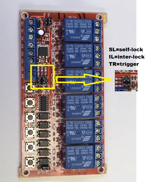 6-channel latching relay set to IL InterLock mode